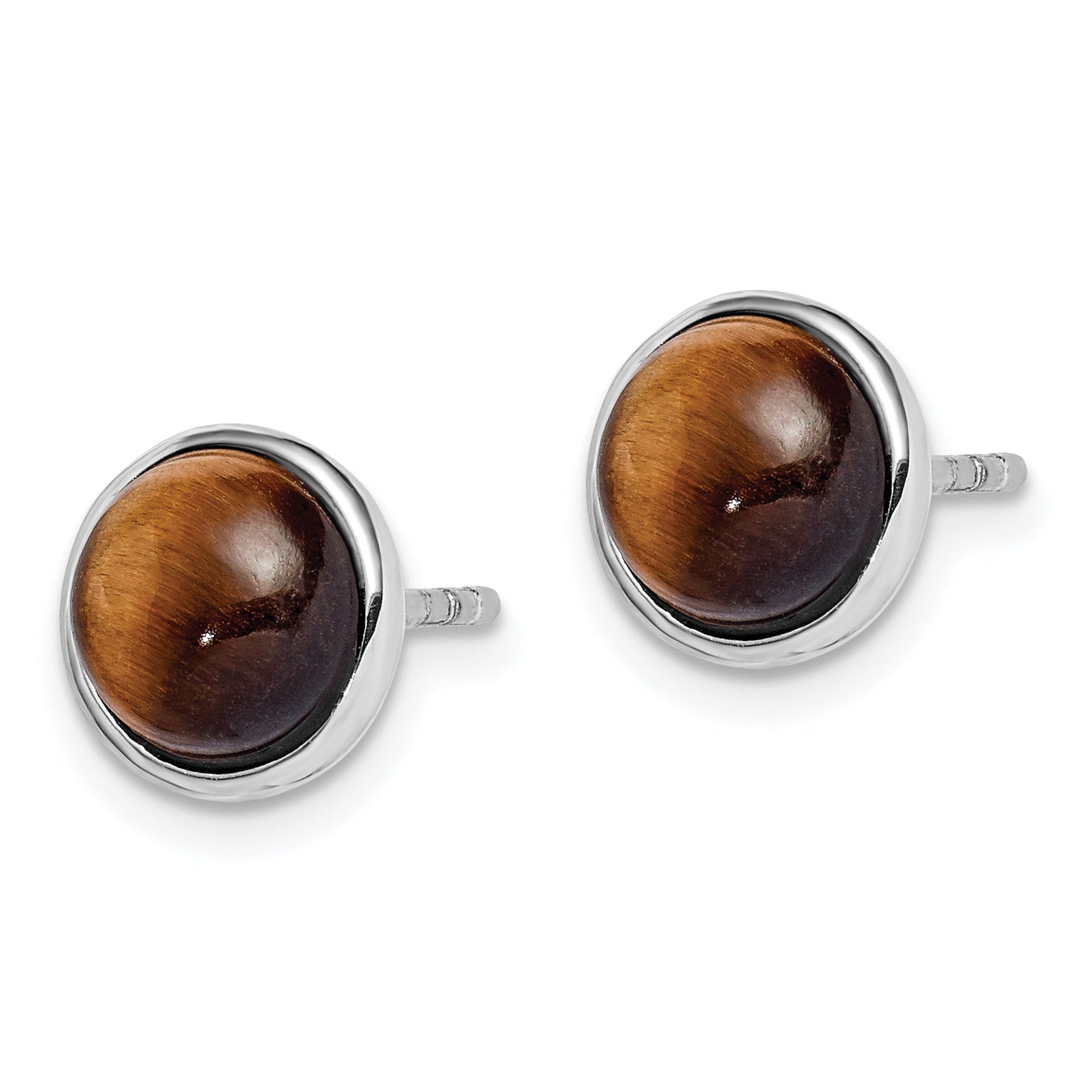 Sterling Silver Rhodium-plated Polished 7mm Tiger's Eye Post Earrings Secondary image