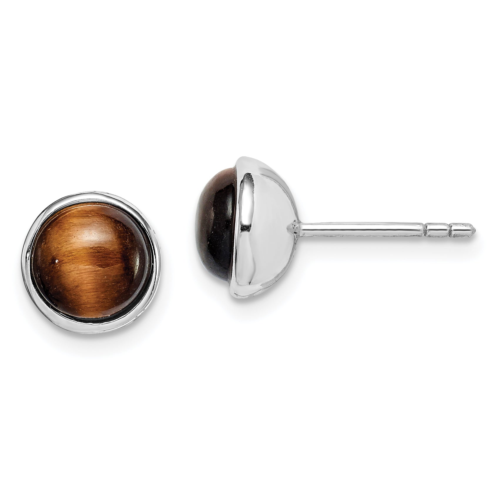 Sterling Silver Rhodium-plated Polished 7mm Tiger's Eye Post Earrings Main image