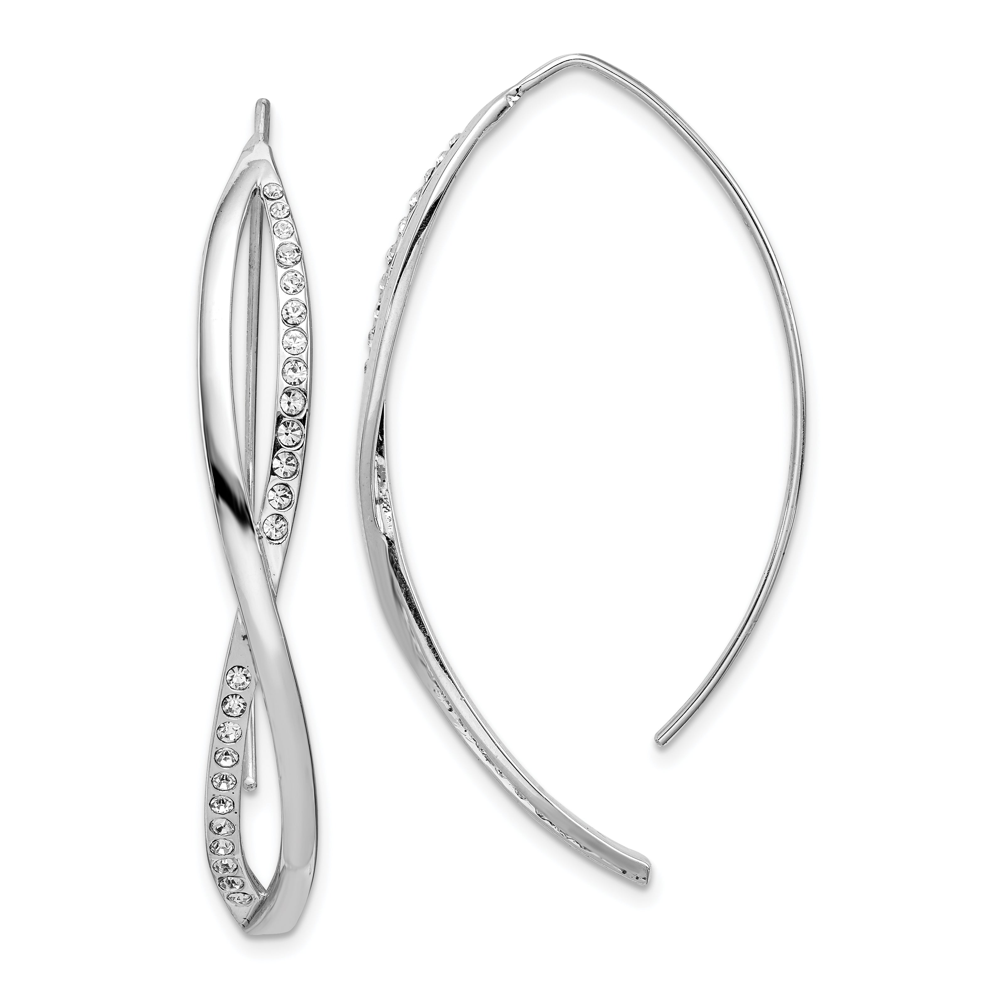Sterling Silver Rhodium-plated CZ Twisted Threader Earrings Main image