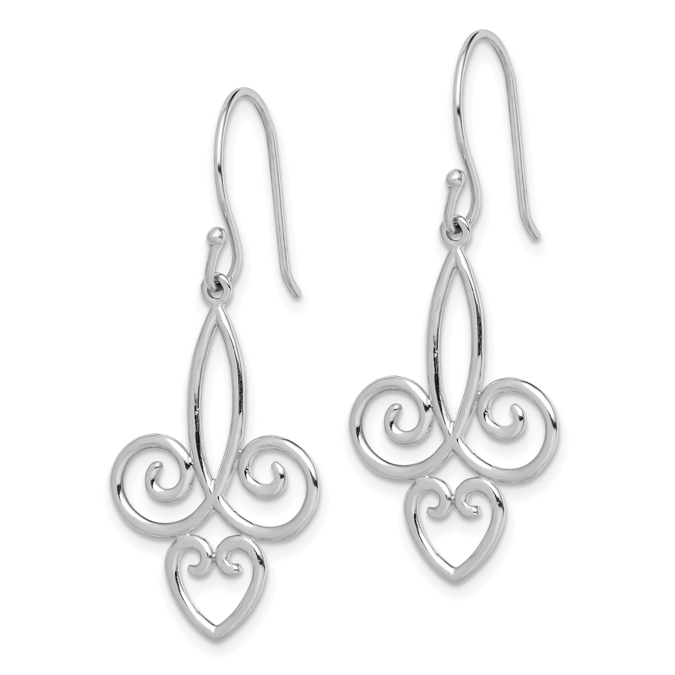 Sterling Silver Rhodium-plated Polished Fleur de Lis Dangle Earrings Secondary image
