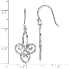 Sterling Silver Rhodium-plated Polished Fleur de Lis Dangle Earrings