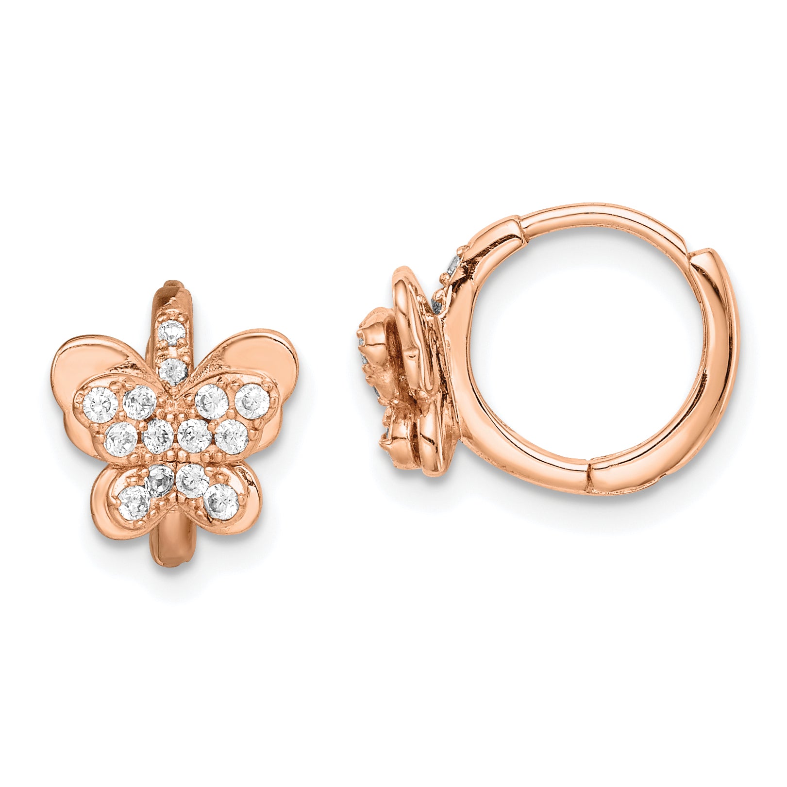 Sterling Silver Rose-tone CZ Butterfly Hinged Hoop Earrings Main image