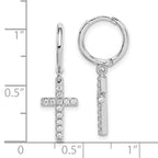 Sterling Silver Rhodium-plated CZ Cross Dangle Round Hoop Earrings