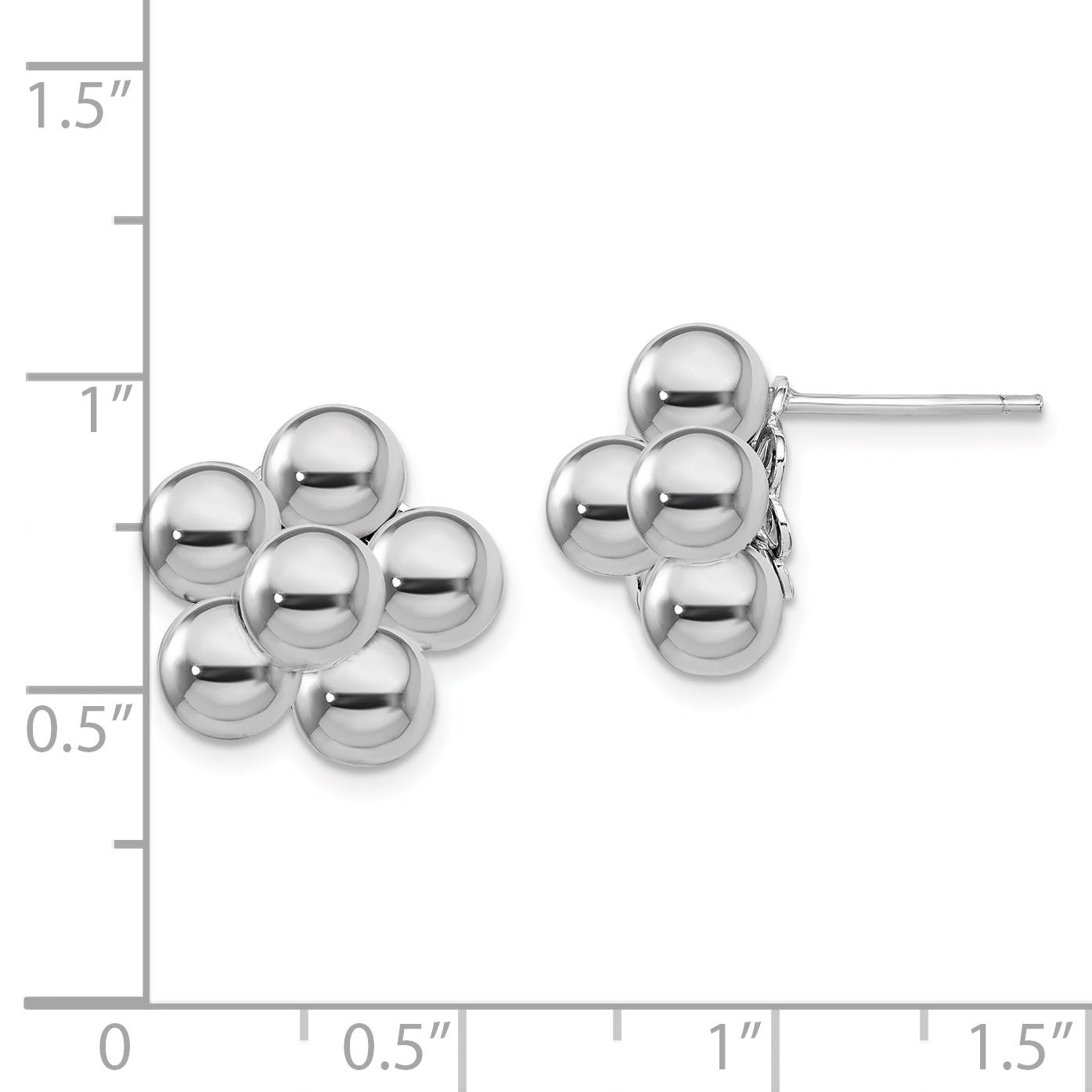 Sterling Silver Rhodium-plated Polished Beaded Post Earrings