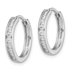 Sterling Silver Rhodium-plated CZ 3x16mm Hinged Hoop Earrings