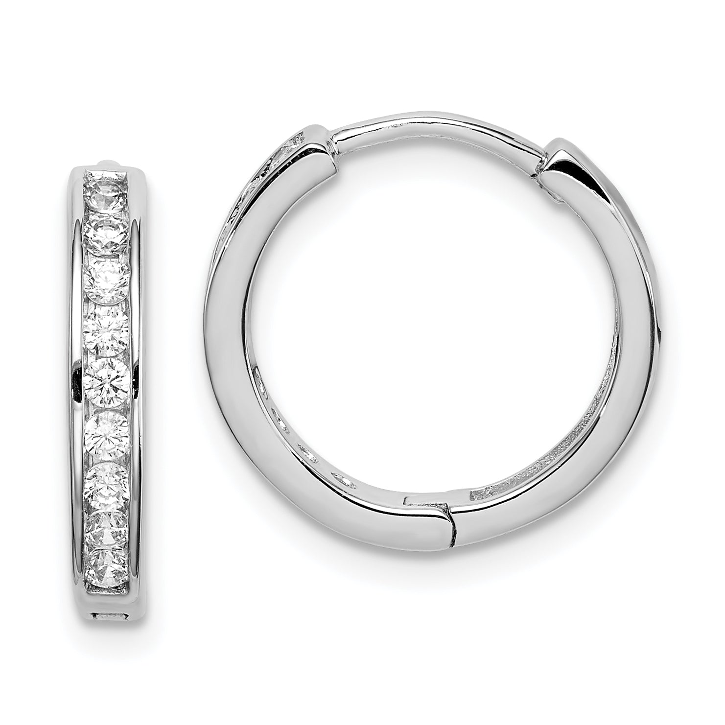 Sterling Silver Rhodium-plated CZ 3x16mm Hinged Hoop Earrings Main image