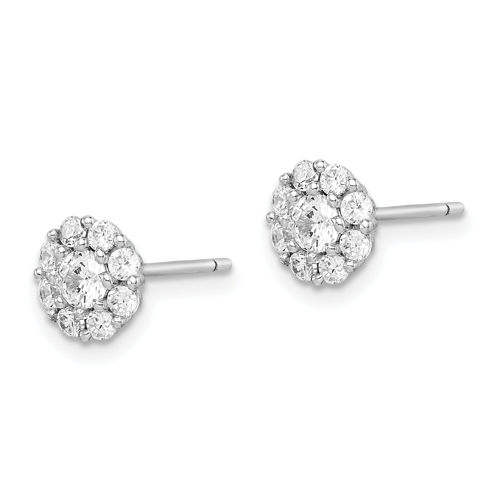 Sterling Silver Rhodium-plated Polished CZ Halo Post Earrings Secondary image