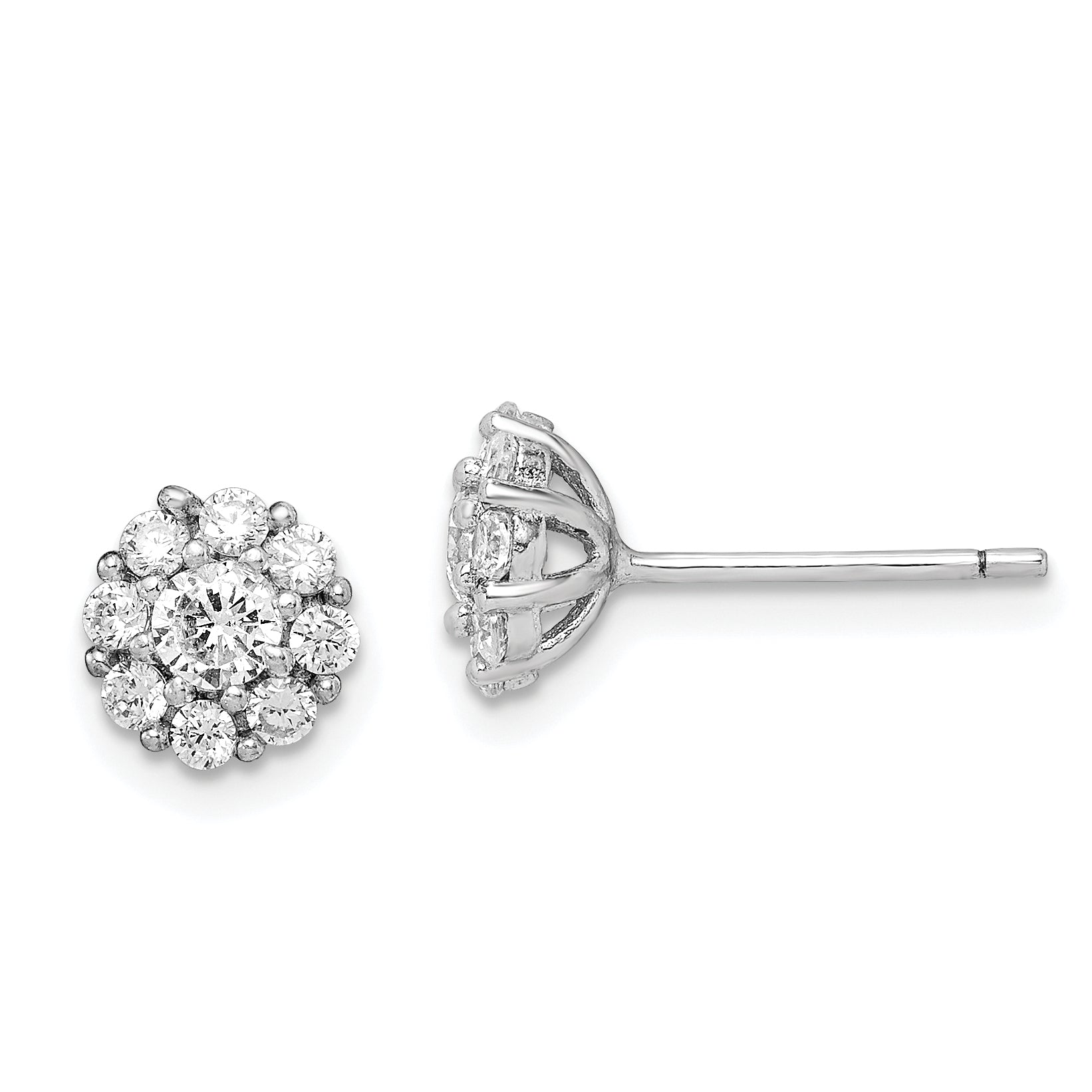 Sterling Silver Rhodium-plated Polished CZ Halo Post Earrings Main image