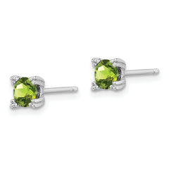 Sterling Silver Rhodium-plated Round 5mm Peridot Post Earrings
