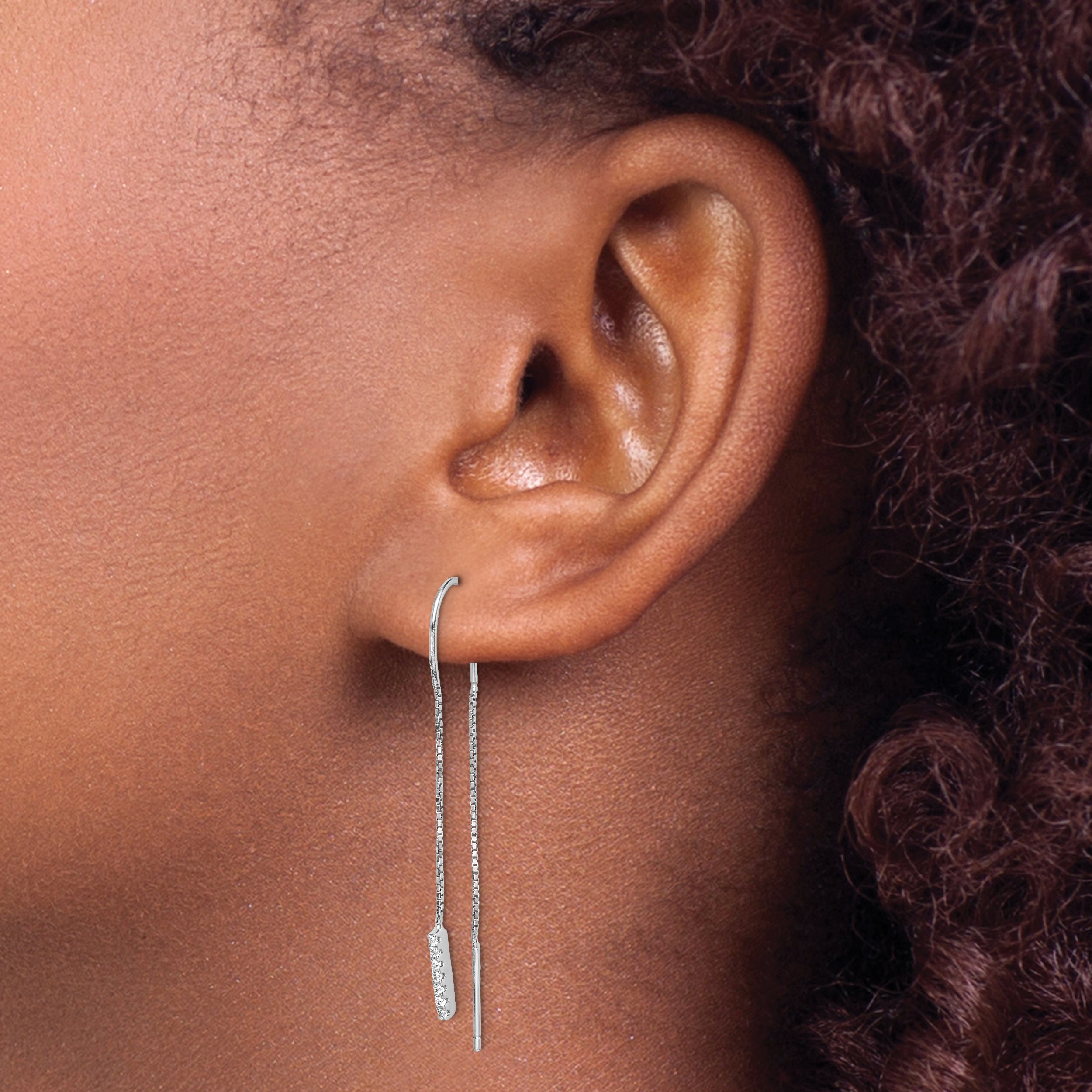 Sterling Silver Rhodium-plated CZ Threader Earrings