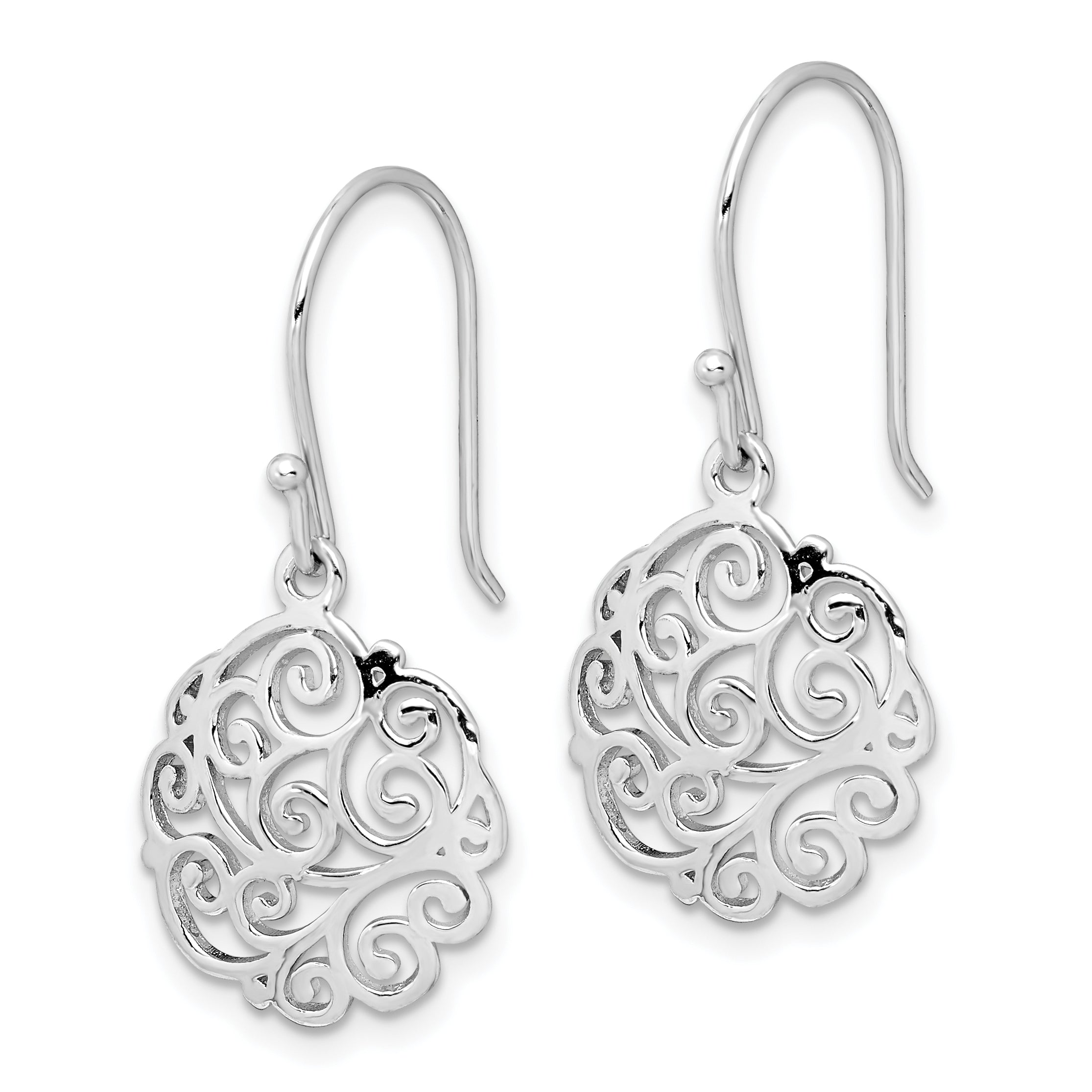Sterling Silver Rhodium-plated Polished Filigree Circle Dangle Earrings Secondary image