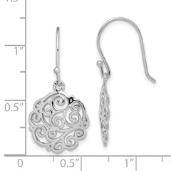 Sterling Silver Rhodium-plated Polished Filigree Circle Dangle Earrings