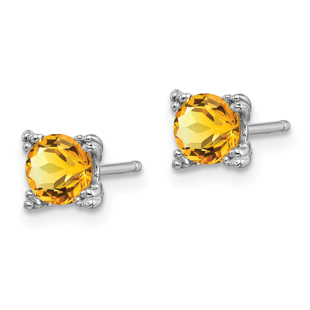 Sterling Silver Rhodium-plated Round 5mm Citrine Post Earrings Secondary image