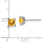 Sterling Silver Rhodium-plated Round 5mm Citrine Post Earrings
