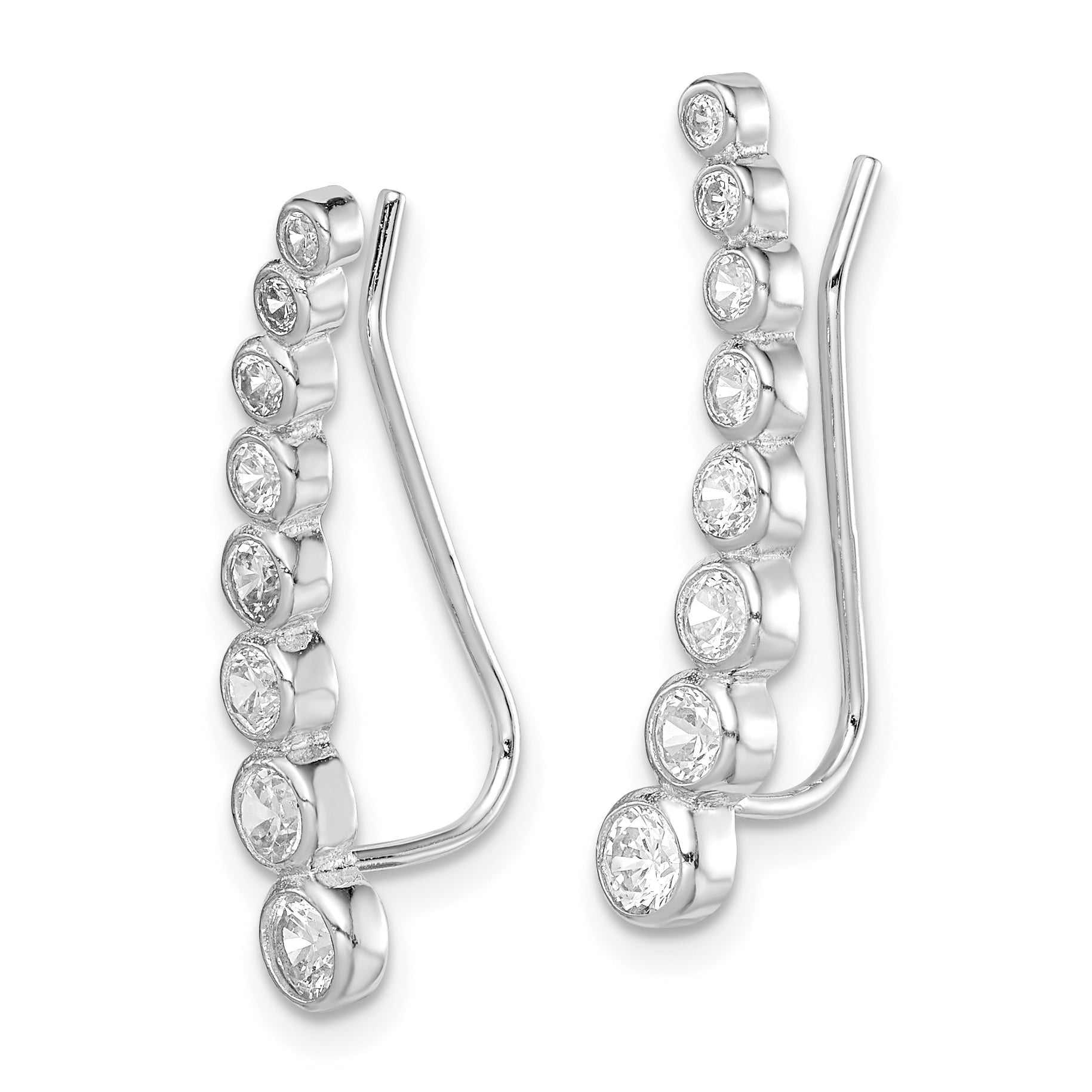 Sterling Silver Rhodium-plated Polished Graduated CZ Ear Climber Earrings Secondary image
