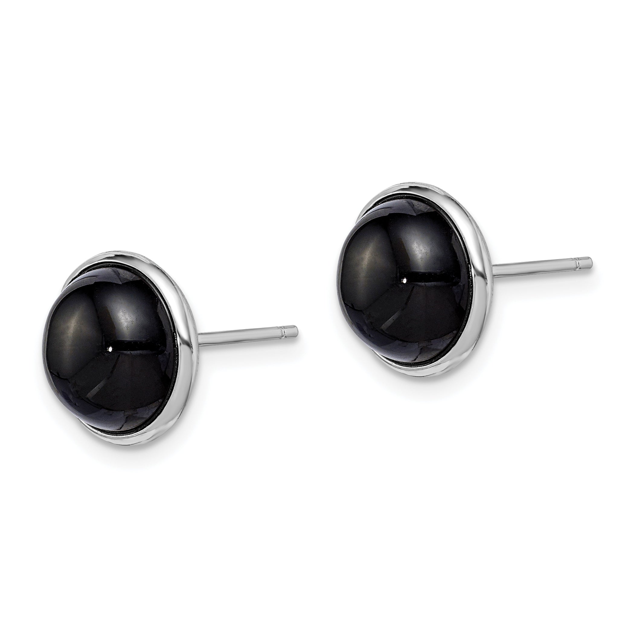 Sterling Silver Rhod-plated Polished 10mm Onyx Cabochon Post Earrings Secondary image