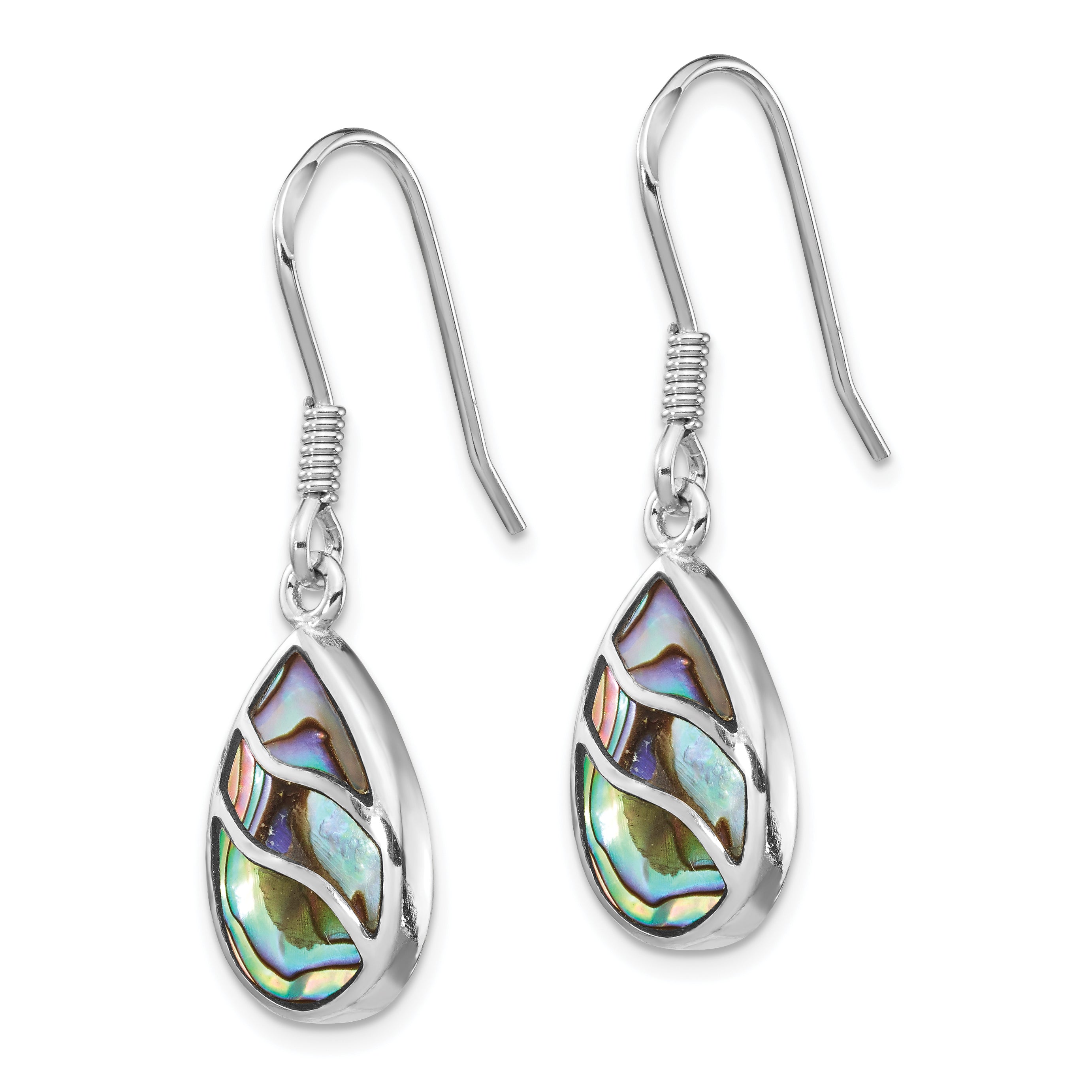 Sterling Silver Rhodium-plated Polished Abalone Teardrop Dangle Earrings Secondary image