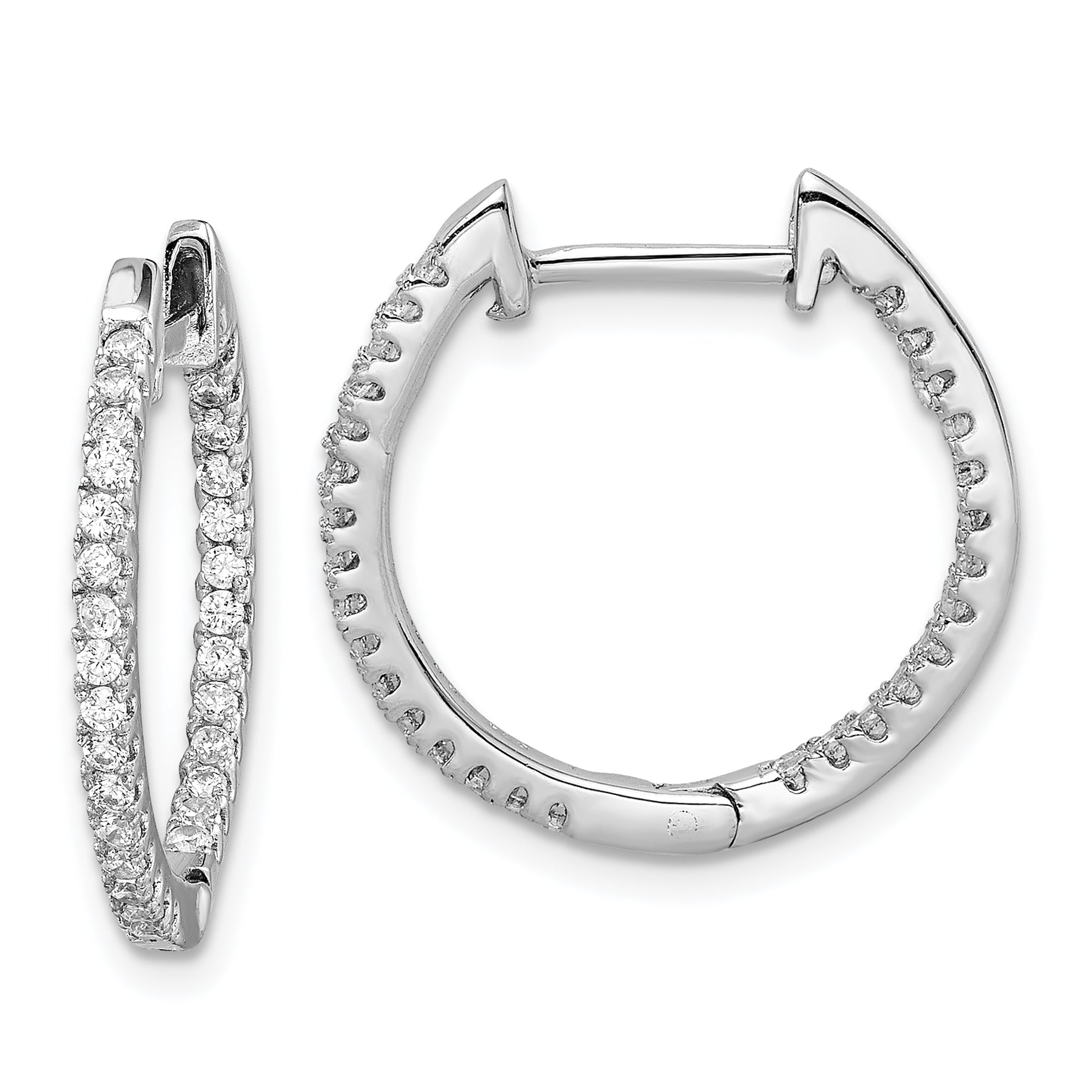 Sterling Silver Rhodium-plated CZ In/Out Hinged Hoop Earrings Main image