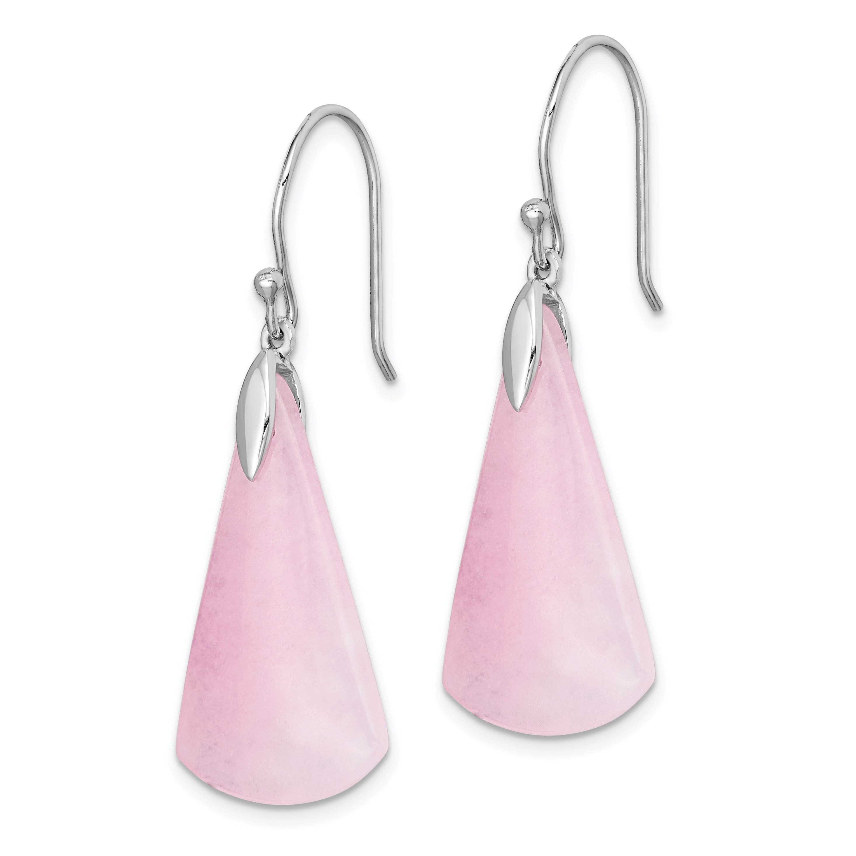 Sterling Silver Rhodium-plated Dyed Pink Quartz Dangle Earrings Secondary image