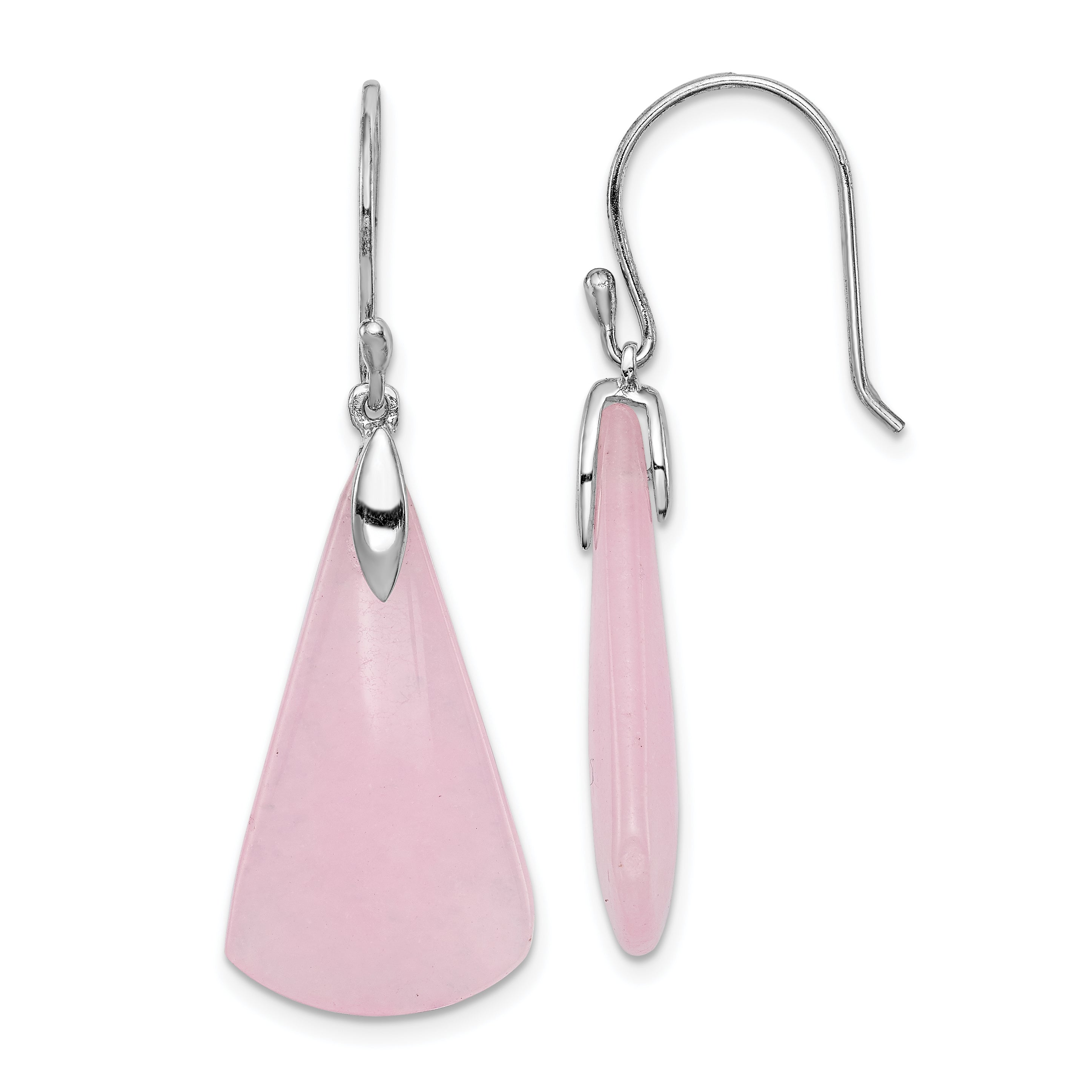 Sterling Silver Rhodium-plated Dyed Pink Quartz Dangle Earrings