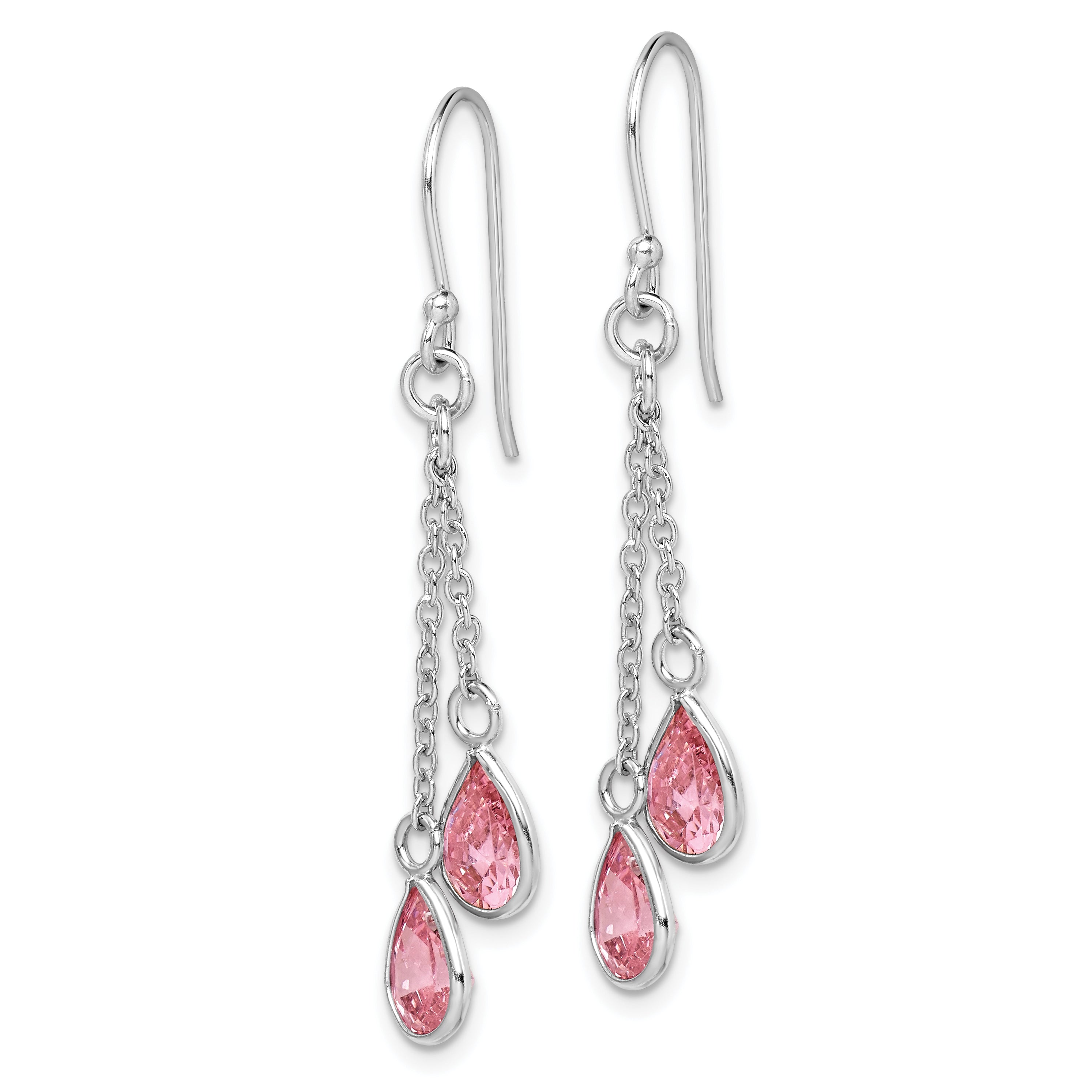 Sterling Silver RH-plated Multi-Strand Pink CZ Teardrop Dangle Earrings Secondary image