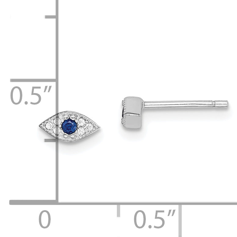 Sterling Silver RH-plated Polished Blue & White CZ Eye Post Earrings Secondary image