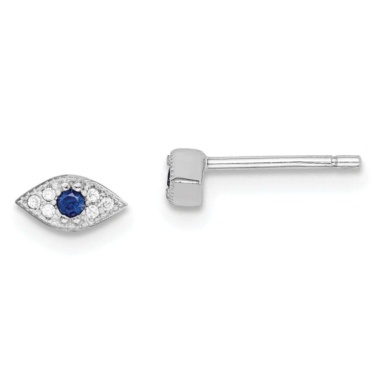 Sterling Silver RH-plated Polished Blue & White CZ Eye Post Earrings