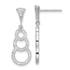 Sterling Silver Rhodium-plated CZ 3-Circles Dangle Post Earrings