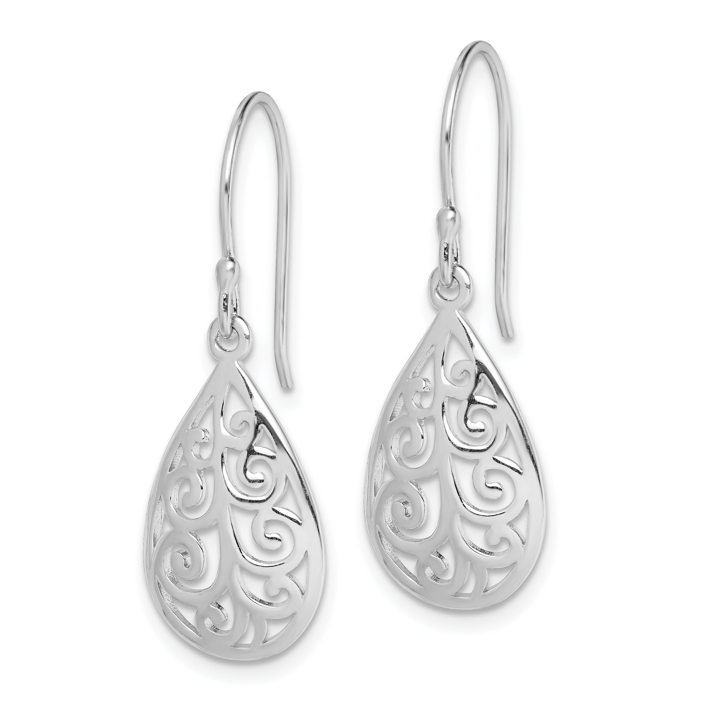 Sterling Silver Rhodium-plated  Polished Filigree Teardrop Dangle Earrings Secondary image