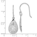 Sterling Silver Rhodium-plated  Polished Filigree Teardrop Dangle Earrings