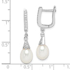 Sterling Silver Rhodium-plated 7-8mm White Rice FWC Pearl CZ Earrings
