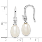 Sterling Silver Rhodium-plated Polished White 7-8mm Freshwater Cultured Pearl & CZ Dangle Earrings