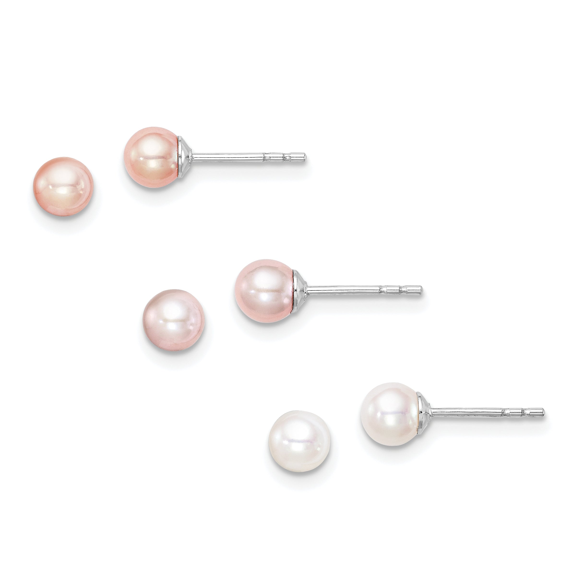 Sterling Silver Madi K Rhodium-plated Polished 4-5mm White, Pink and Purple Round Freshwater Cultured Pearl Pearl Stud Earrings Set Main image