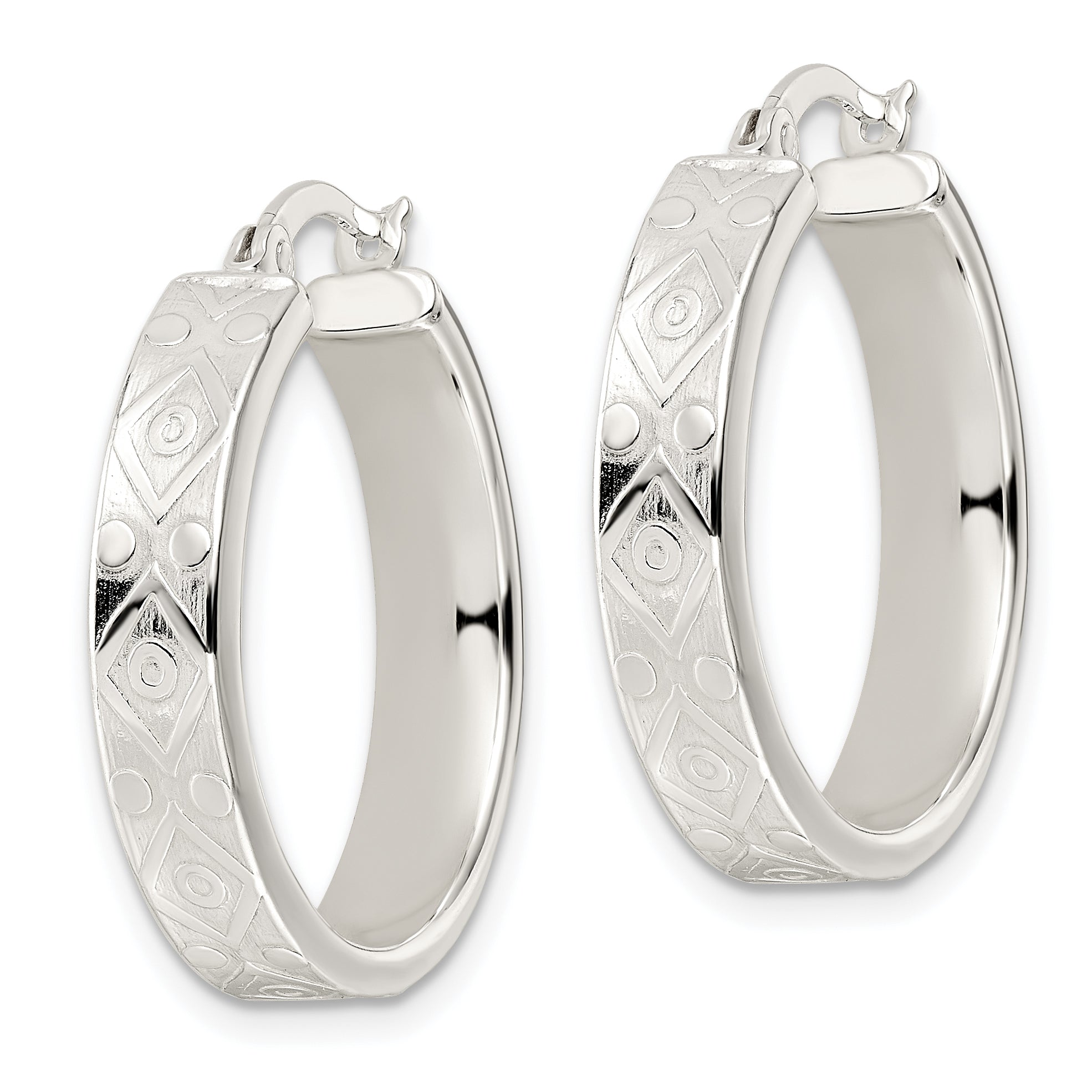 Sterling Silver Polished Geometric Design 5.25mm Round Hoop Earrings