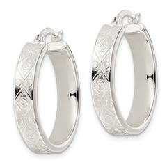 Sterling Silver Polished Geometric Design 5.25mm Round Hoop Earrings