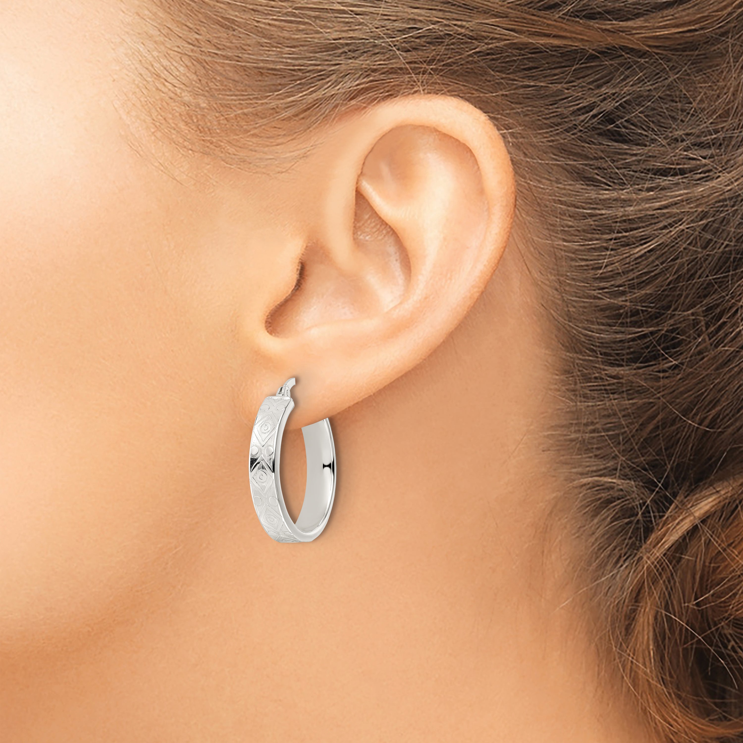 Sterling Silver Polished Geometric Design 5.25mm Round Hoop Earrings