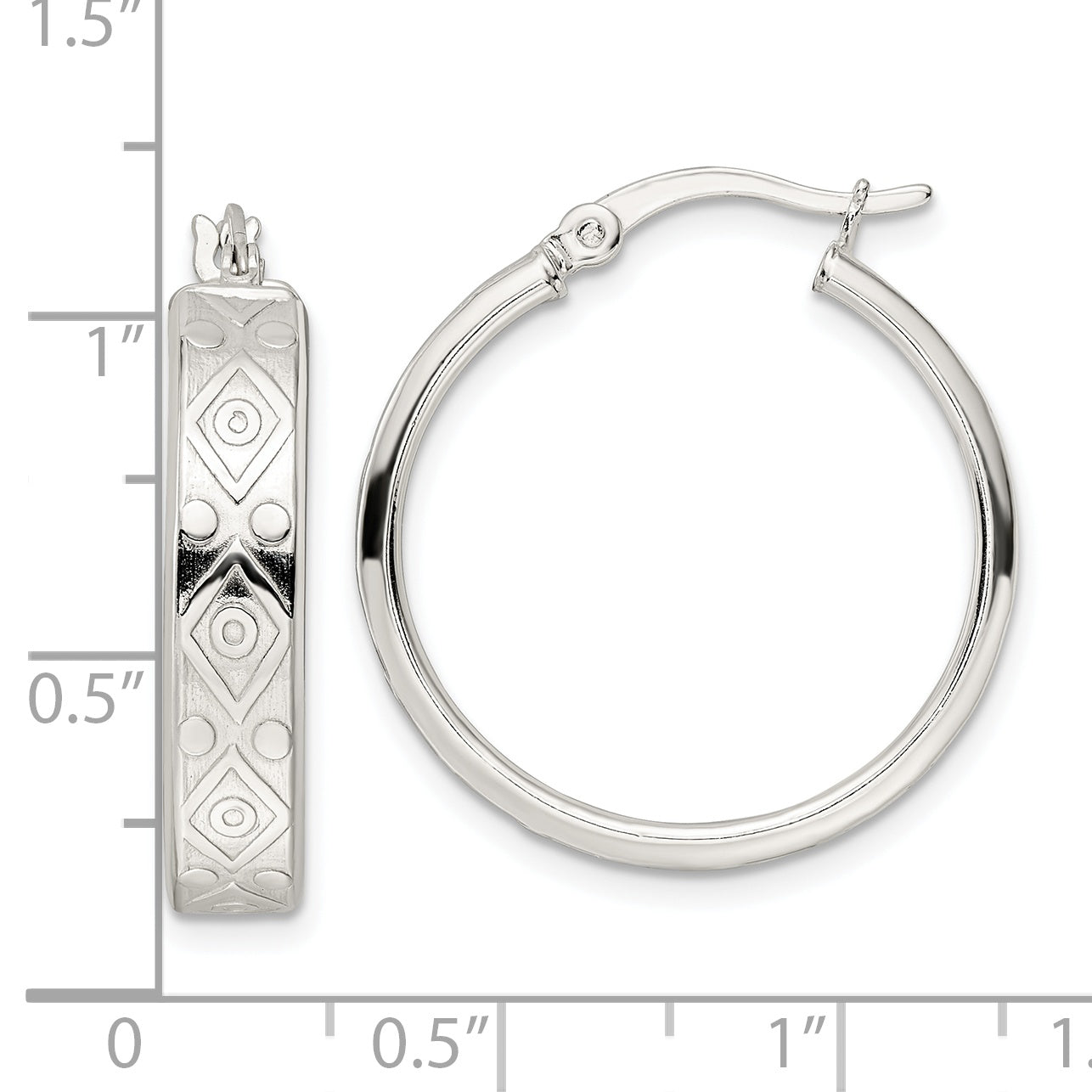 Sterling Silver Polished Geometric Design 5.25mm Round Hoop Earrings