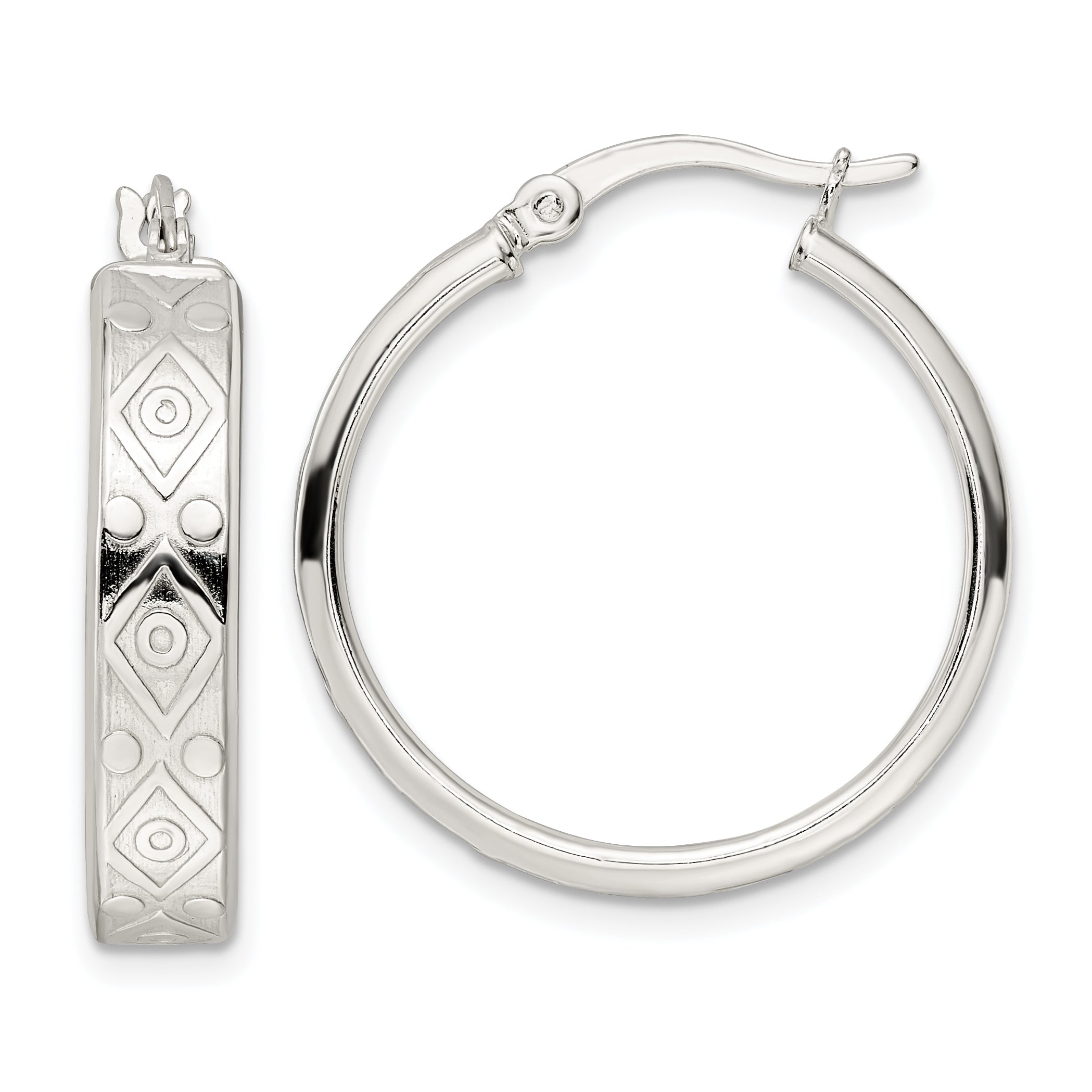 Sterling Silver Polished Geometric Design 5.25mm Round Hoop Earrings