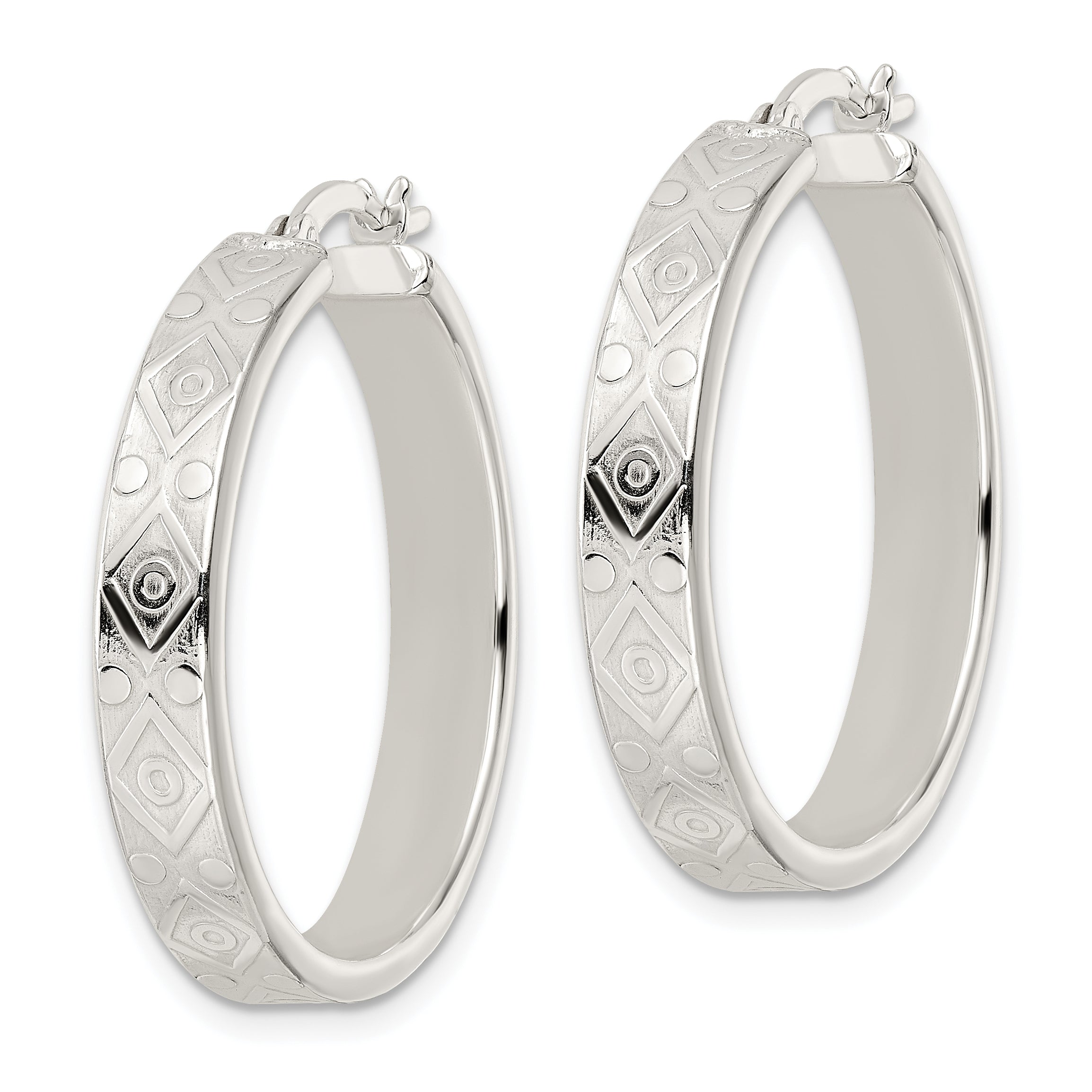 Sterling Silver Polished Geometric Design 5.25mm Round Hoop Earrings