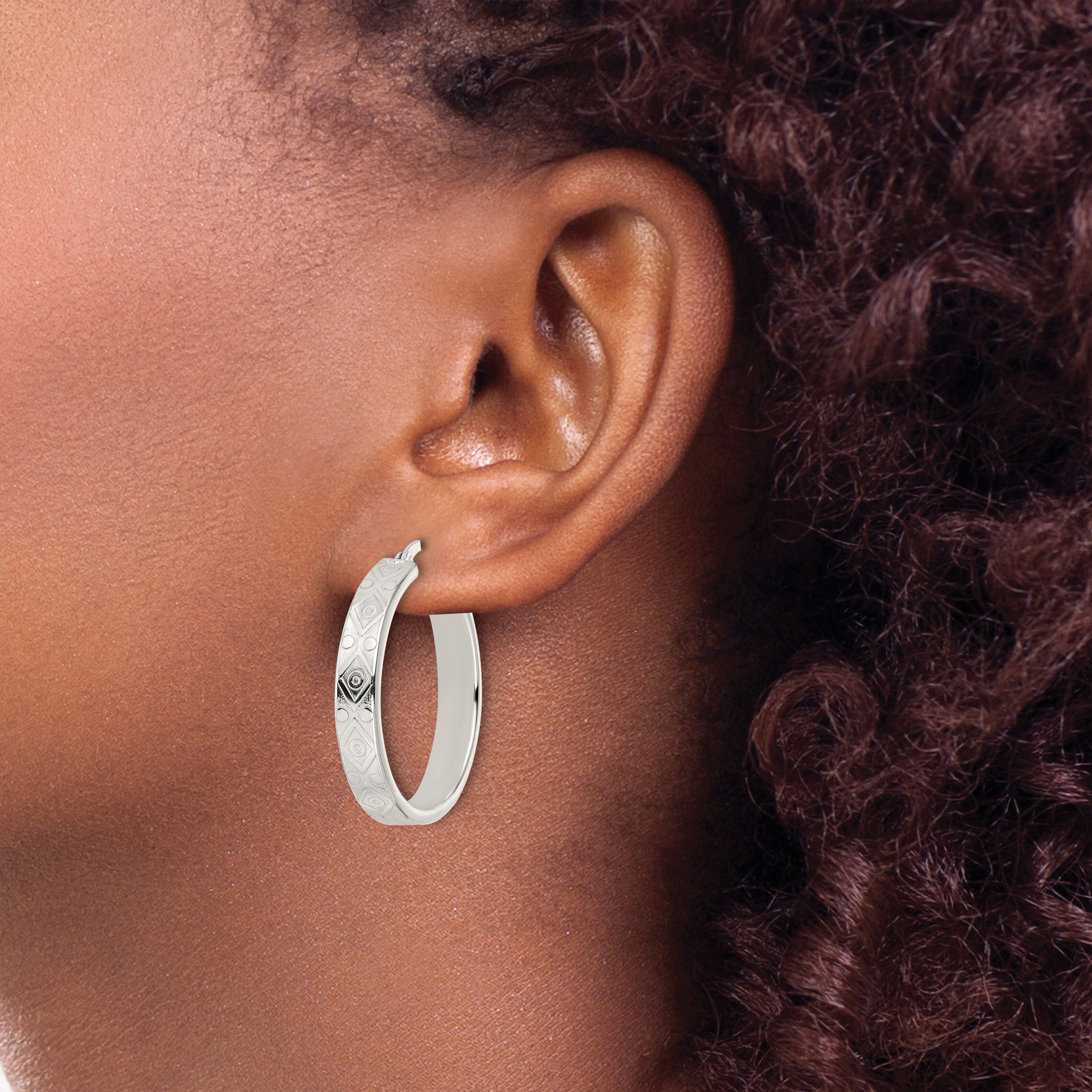 Sterling Silver Polished Geometric Design 5.25mm Round Hoop Earrings