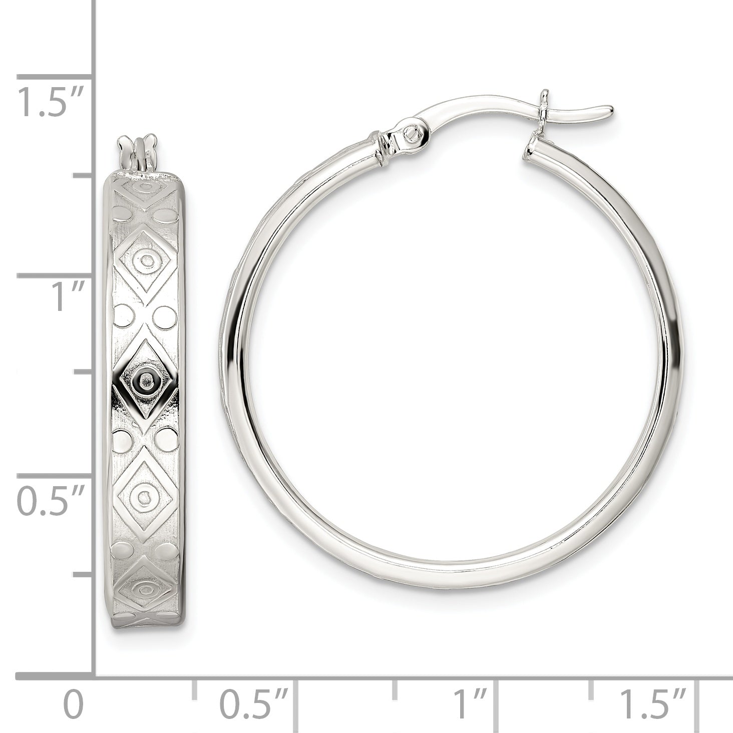 Sterling Silver Polished Geometric Design 5.25mm Round Hoop Earrings