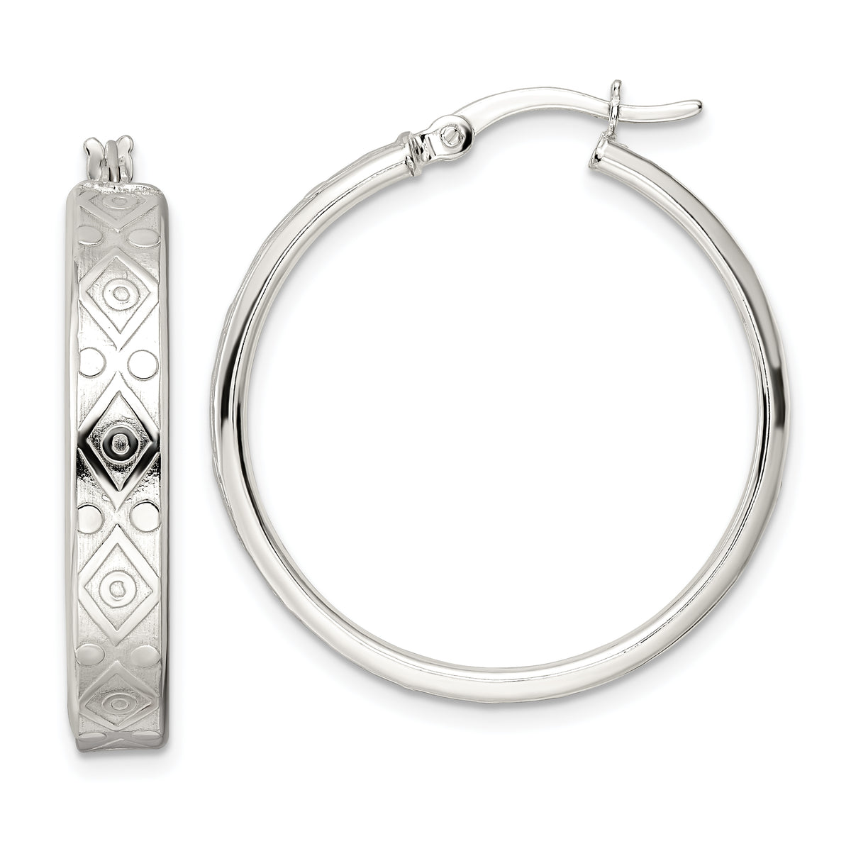 Sterling Silver Polished Geometric Design 5.25mm Round Hoop Earrings