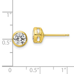 Sterling Silver Gold-tone Polished 6mm Round CZ Bezel Set Stud Earrings