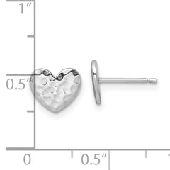 Sterling Silver Rhodium-plated Polished Hammered Heart Post Earrings