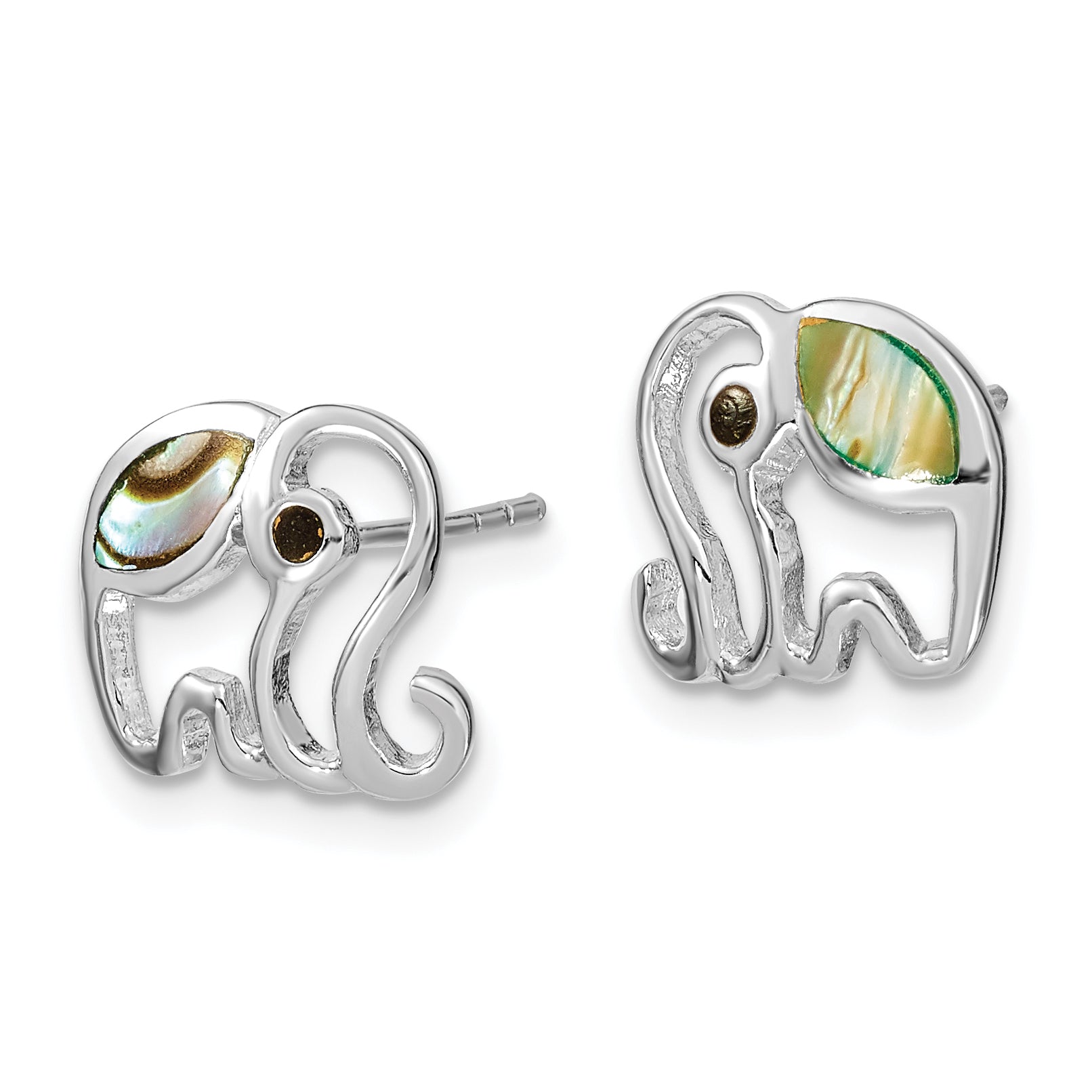 Sterling Silver RH-plated Abalone Elephant Post Earrings