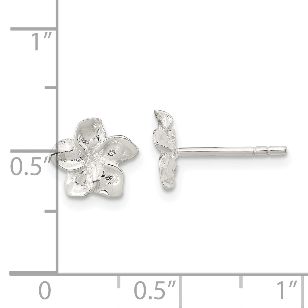 Sterling Silver Polished Plumeria Post Earrings