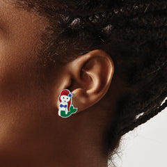 Sterling Silver Rhodium-plated Polished and Multi-color Enameled Mermaid Children's Post Earrings