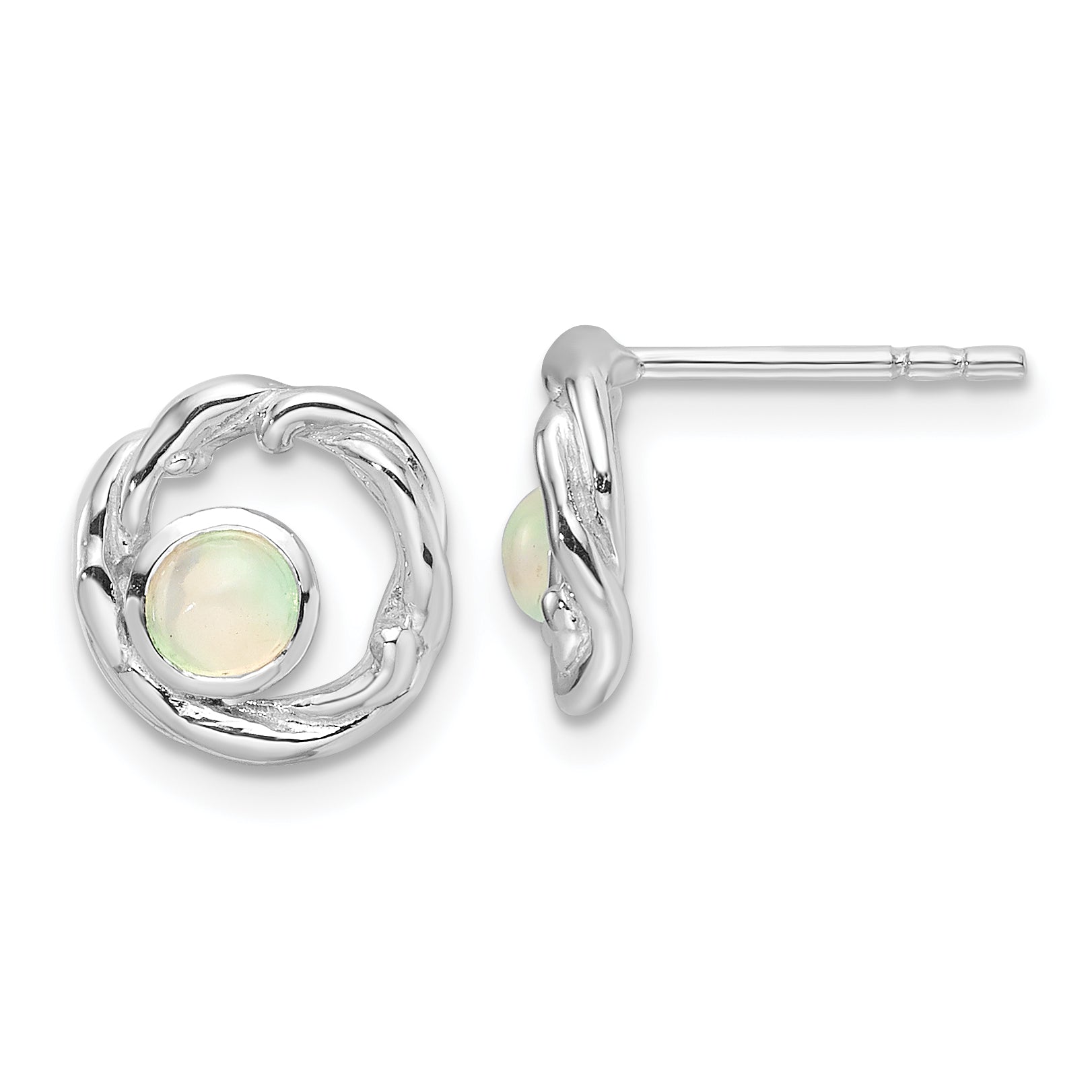 Sterling Silver Rhodium-plated Opal Post Earrings