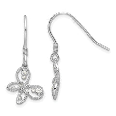 Sterling Silver Rhodium-plated CZ Butterfly Shepherd Hook Earrings