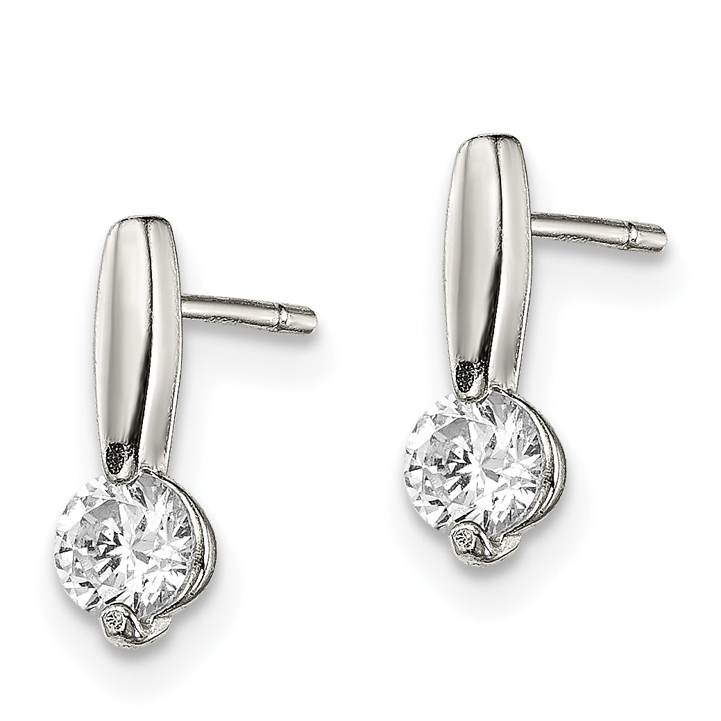 Sterling Silver Polished CZ Drop Post Earrings Secondary image